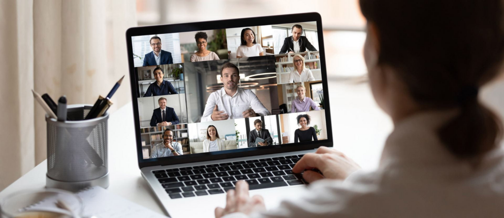 Most of workers are attending online meetings.
