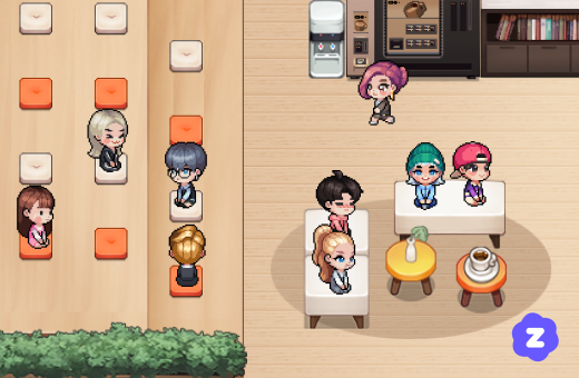 ZEPメタバース居場所ラウンジでアバターが交流する不登校の相談支援スクリーンショット